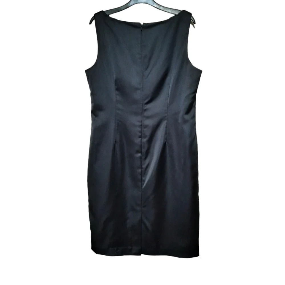 NIPÓN Satin Sheath Dress Pearl Rhinestone Collar LBD Sophisticate Black 14 - Picture 3 of 5